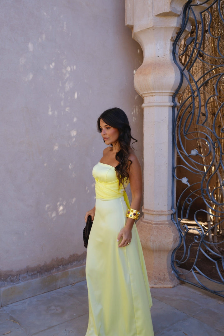 Triana | Yellow Draped Maxi Dress