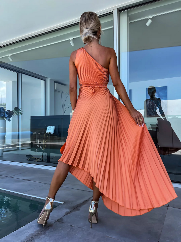 Ella | One-Shoulder Pleated Midi Dress