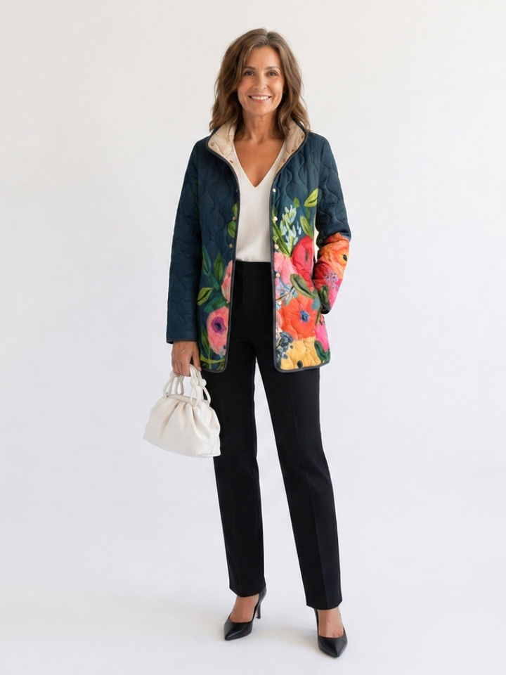 Cordelia | Quilted Jacket with Painted Flowers