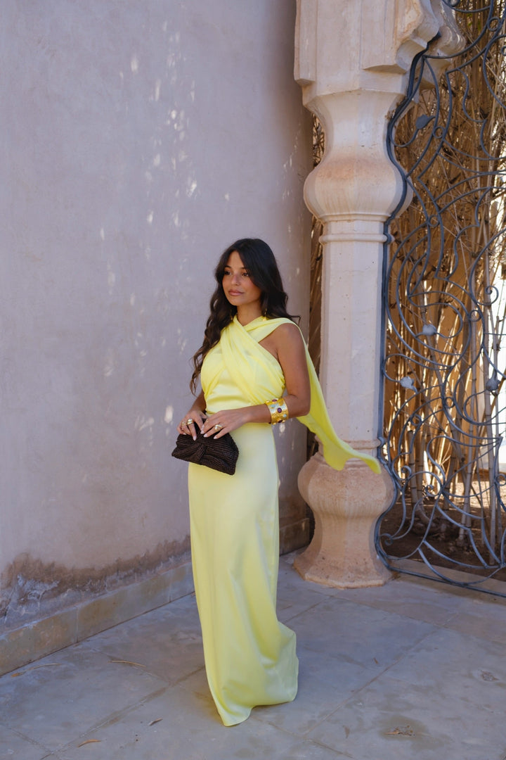 Triana | Yellow Draped Maxi Dress