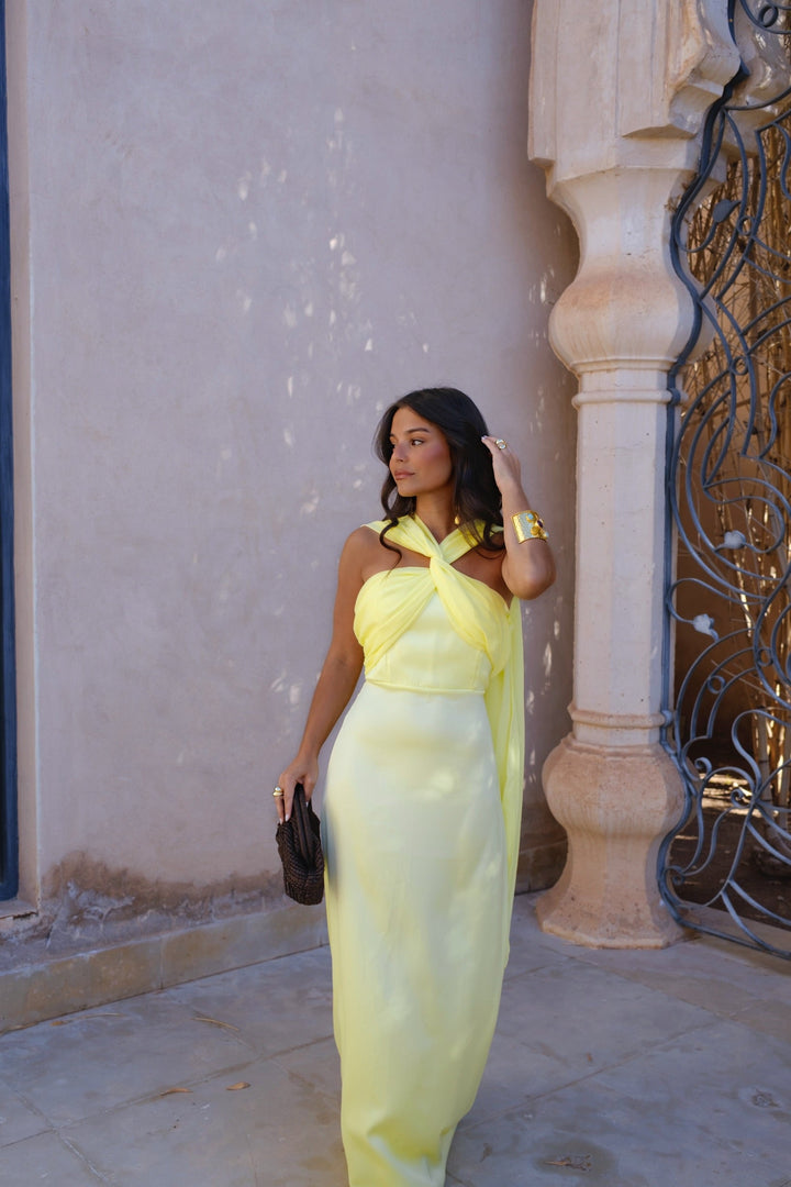 Triana | Yellow Draped Maxi Dress