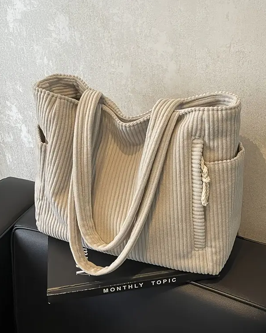 Sylva | Ribbed Tote Bag with Cord Detail