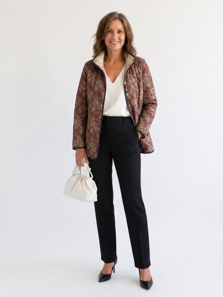 Gwendolyn | Quilted Damask Plum Jacket