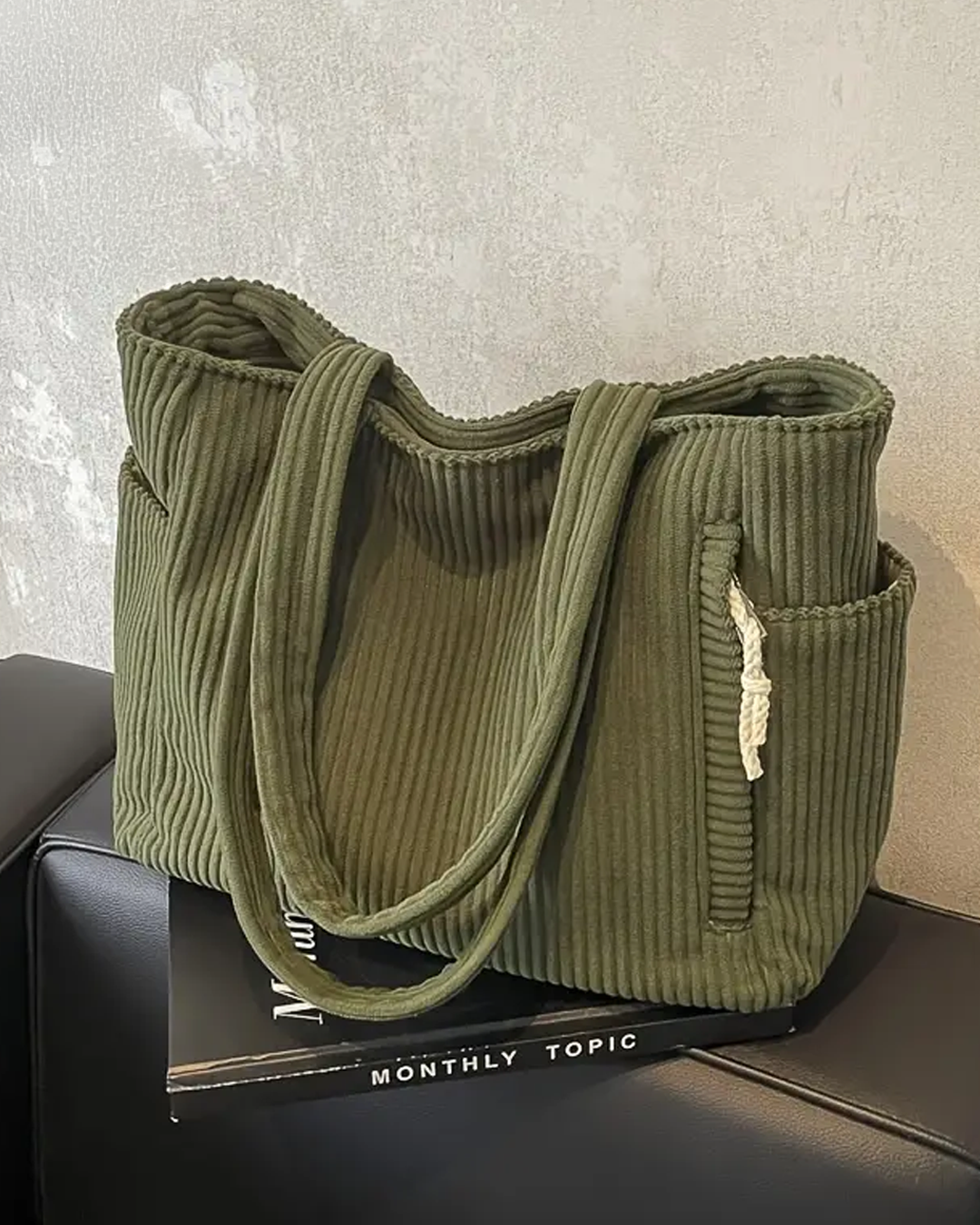 Sylva | Ribbed Tote Bag with Cord Detail