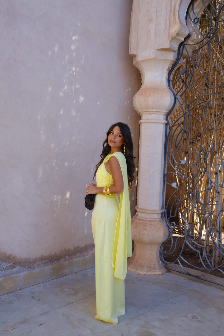 Triana | Yellow Draped Maxi Dress