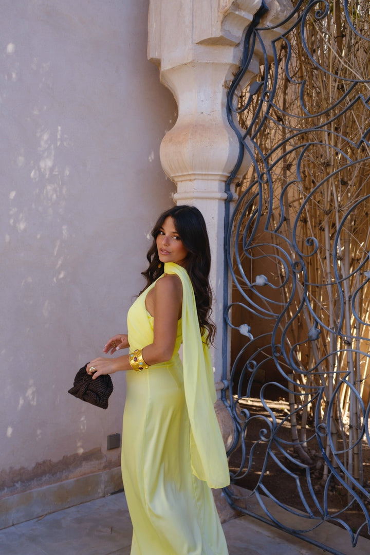 Triana | Yellow Draped Maxi Dress
