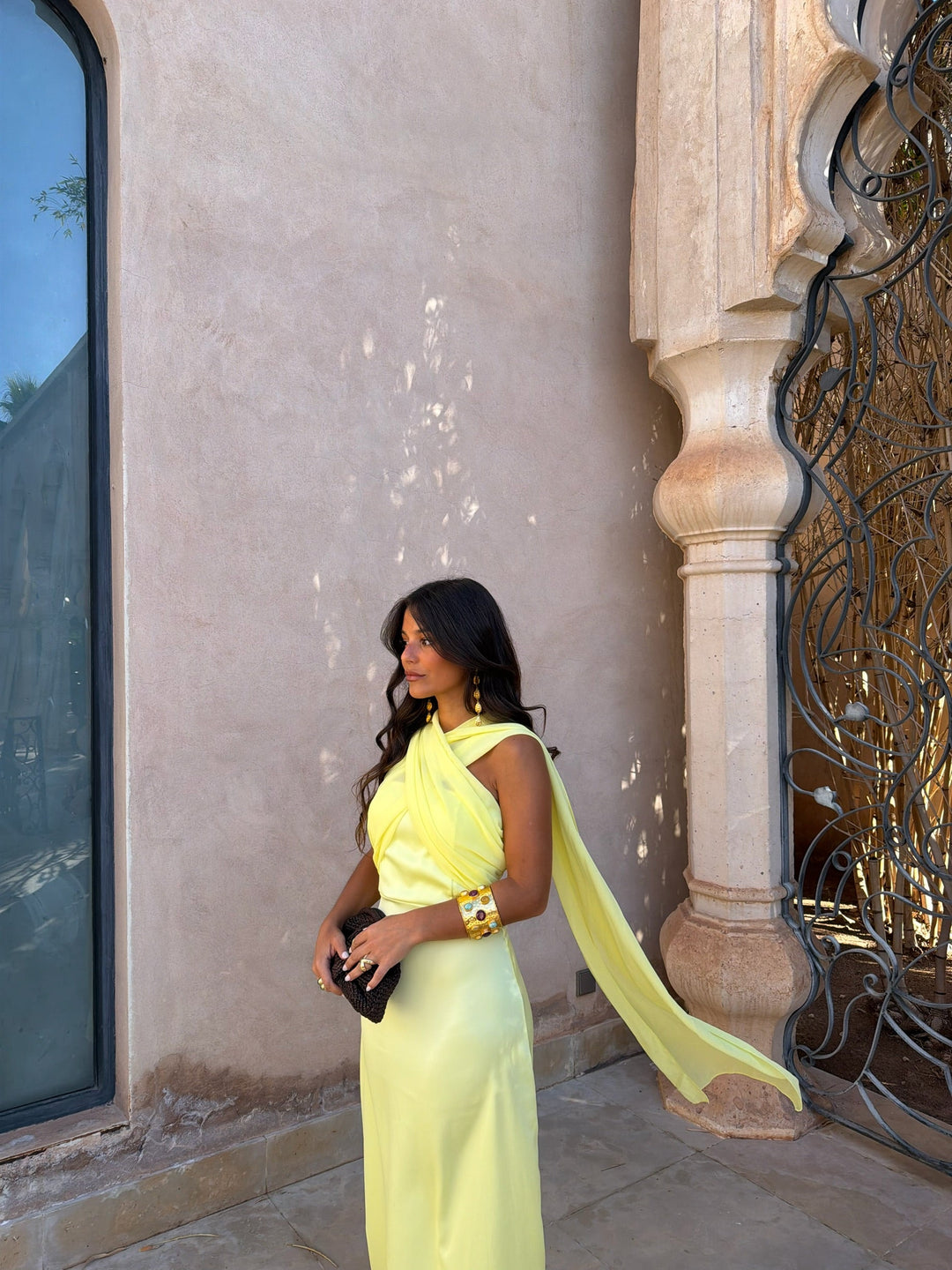 Triana | Yellow Draped Maxi Dress