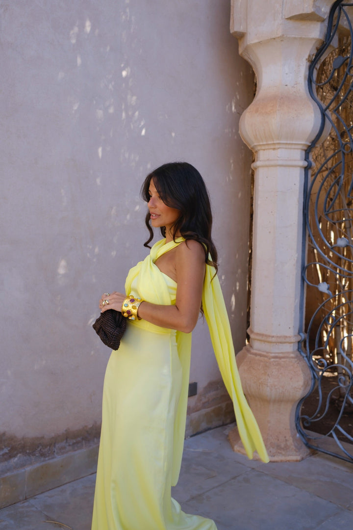 Triana | Yellow Draped Maxi Dress