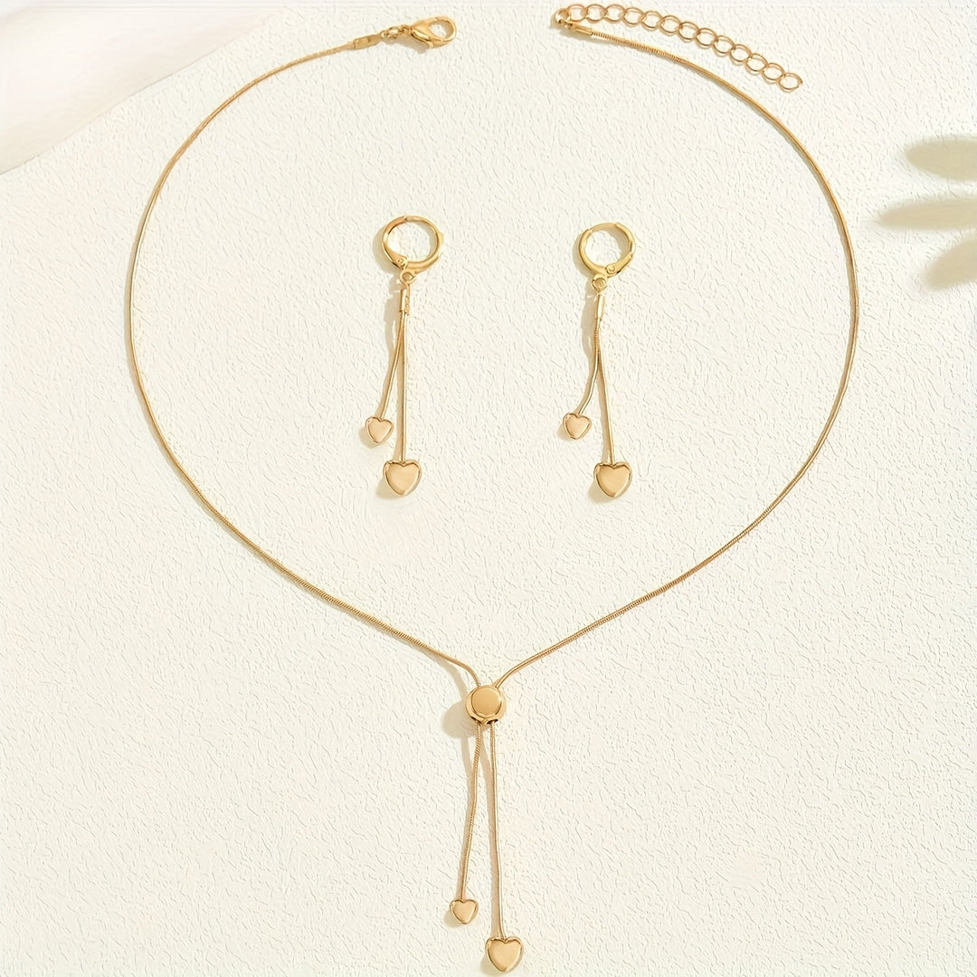 Adjustable Heart Pendant Necklace & Earrings Set