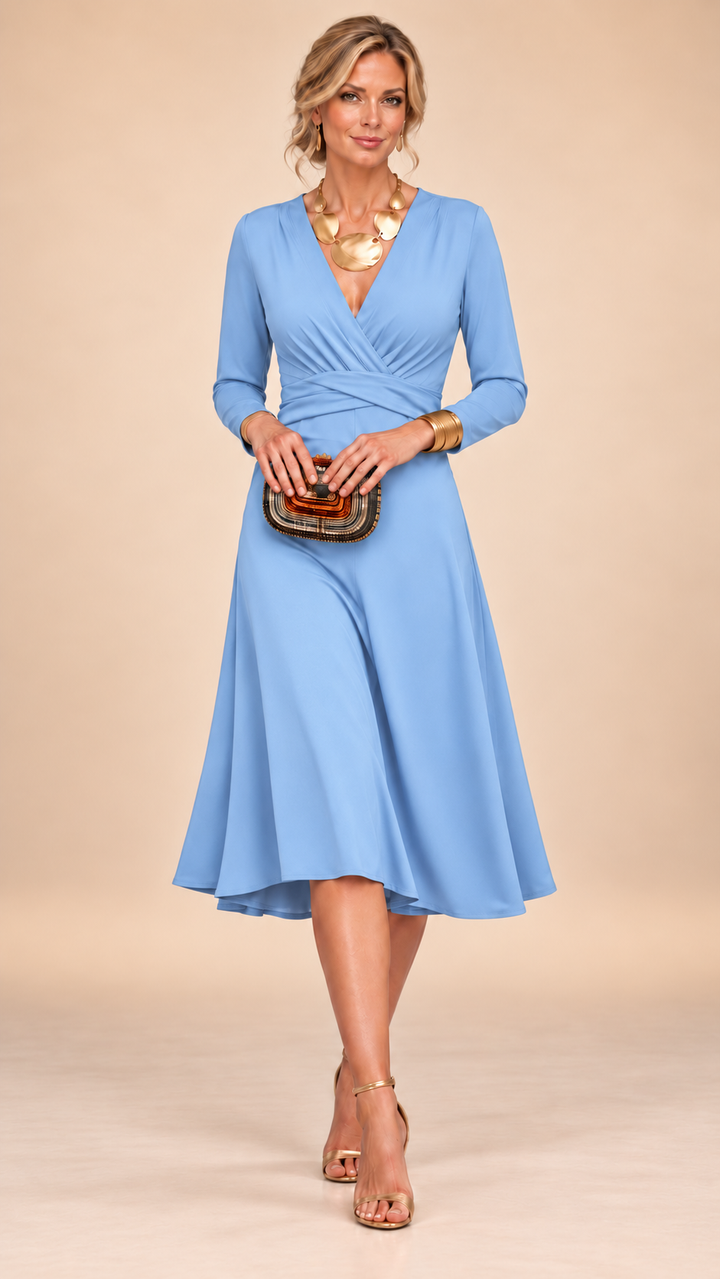 Naomi | Solid V-Neck Midi Dress