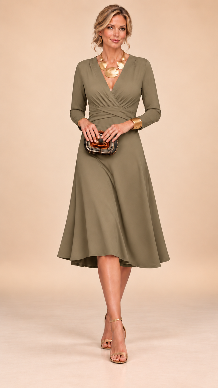 Naomi | Solid V-Neck Midi Dress