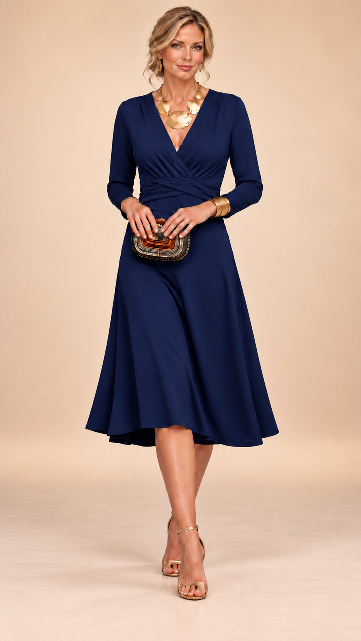 Naomi | Solid V-Neck Midi Dress