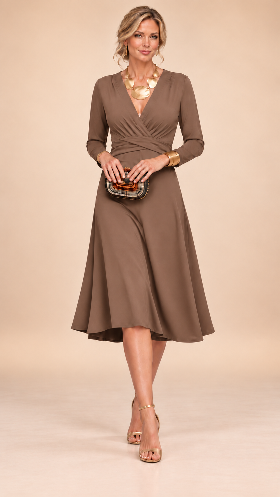 Naomi | Solid V-Neck Midi Dress