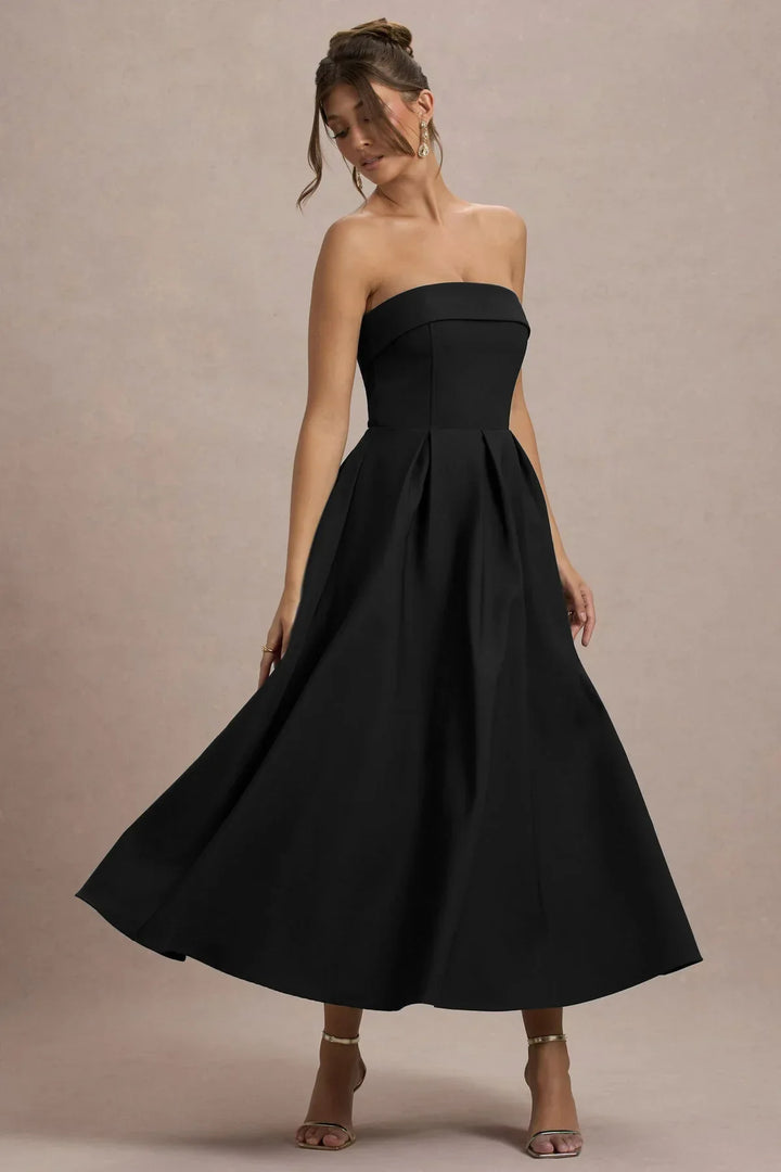 Anne | Stylish Midi Dress with Off-Shoulder Neckline