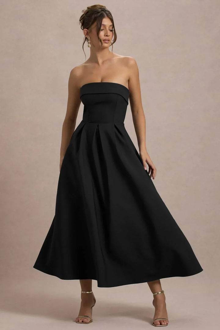 Anne | Stylish Midi Dress with Off-Shoulder Neckline