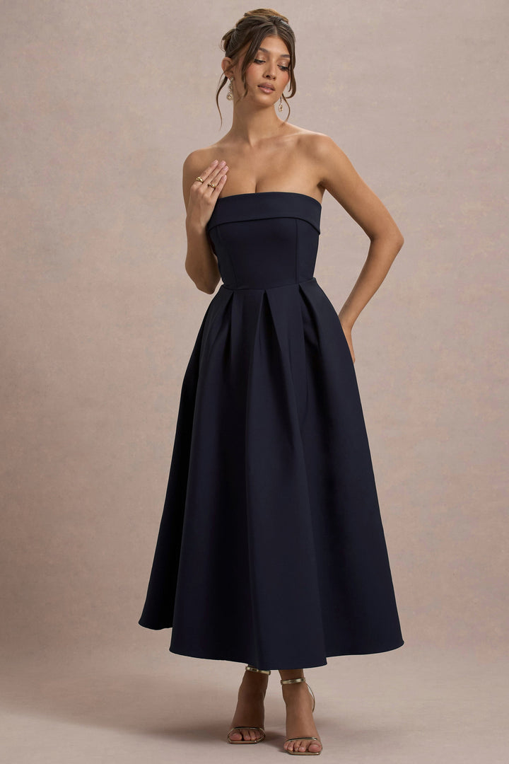 Anne | Stylish Midi Dress with Off-Shoulder Neckline