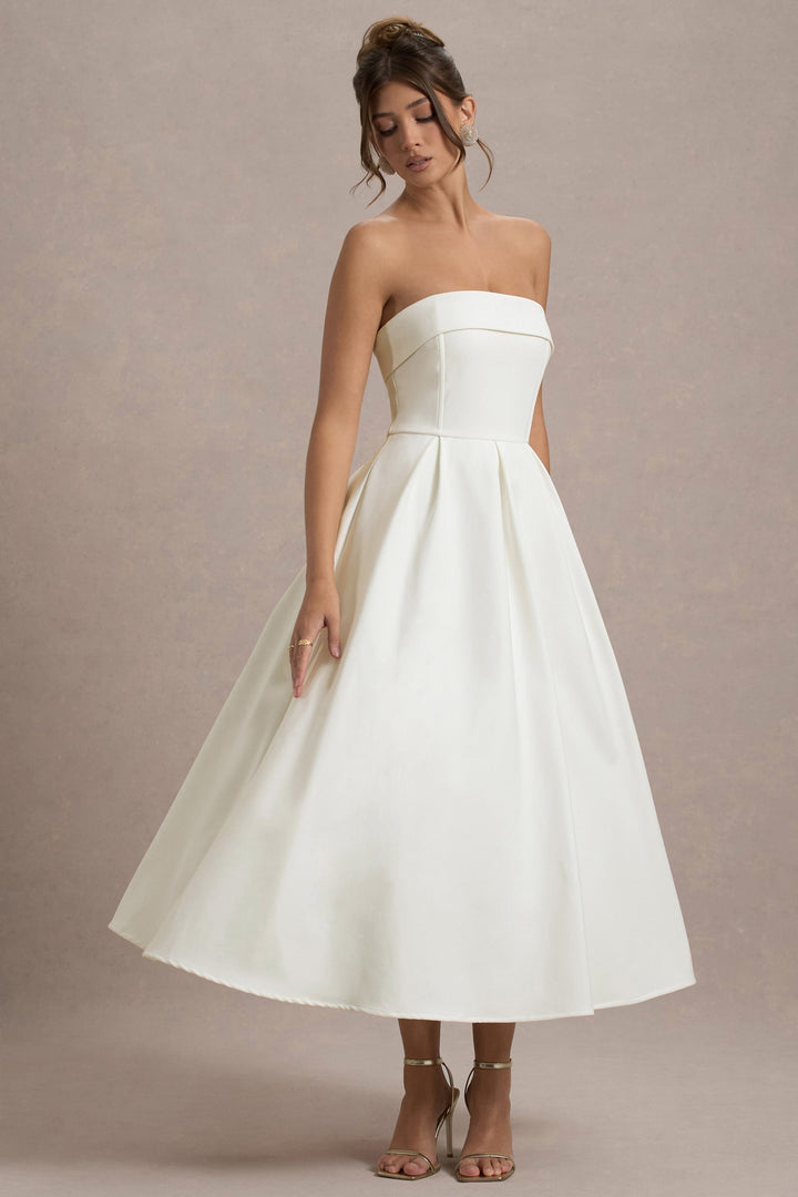 Anne | Stylish Midi Dress with Off-Shoulder Neckline
