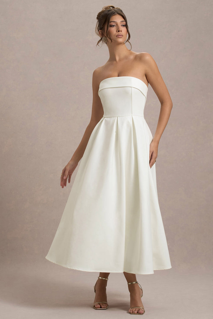 Anne | Stylish Midi Dress with Off-Shoulder Neckline