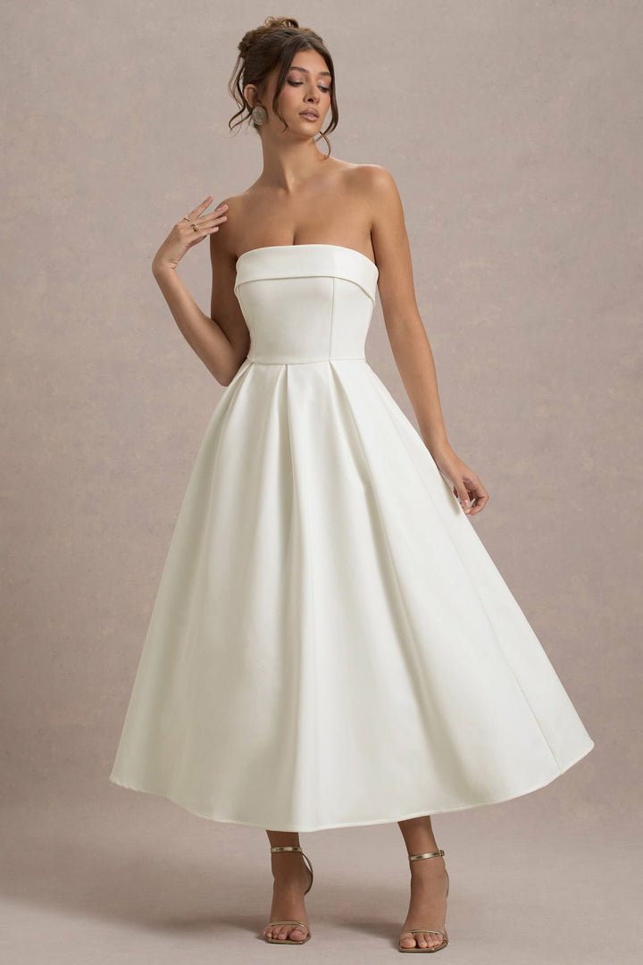 Anne | Stylish Midi Dress with Off-Shoulder Neckline