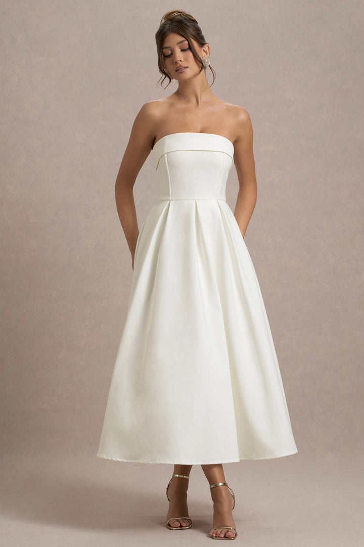 Anne | Stylish Midi Dress with Off-Shoulder Neckline