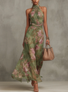 Christabel | Floral Halter Neck Chiffon Maxi Dress