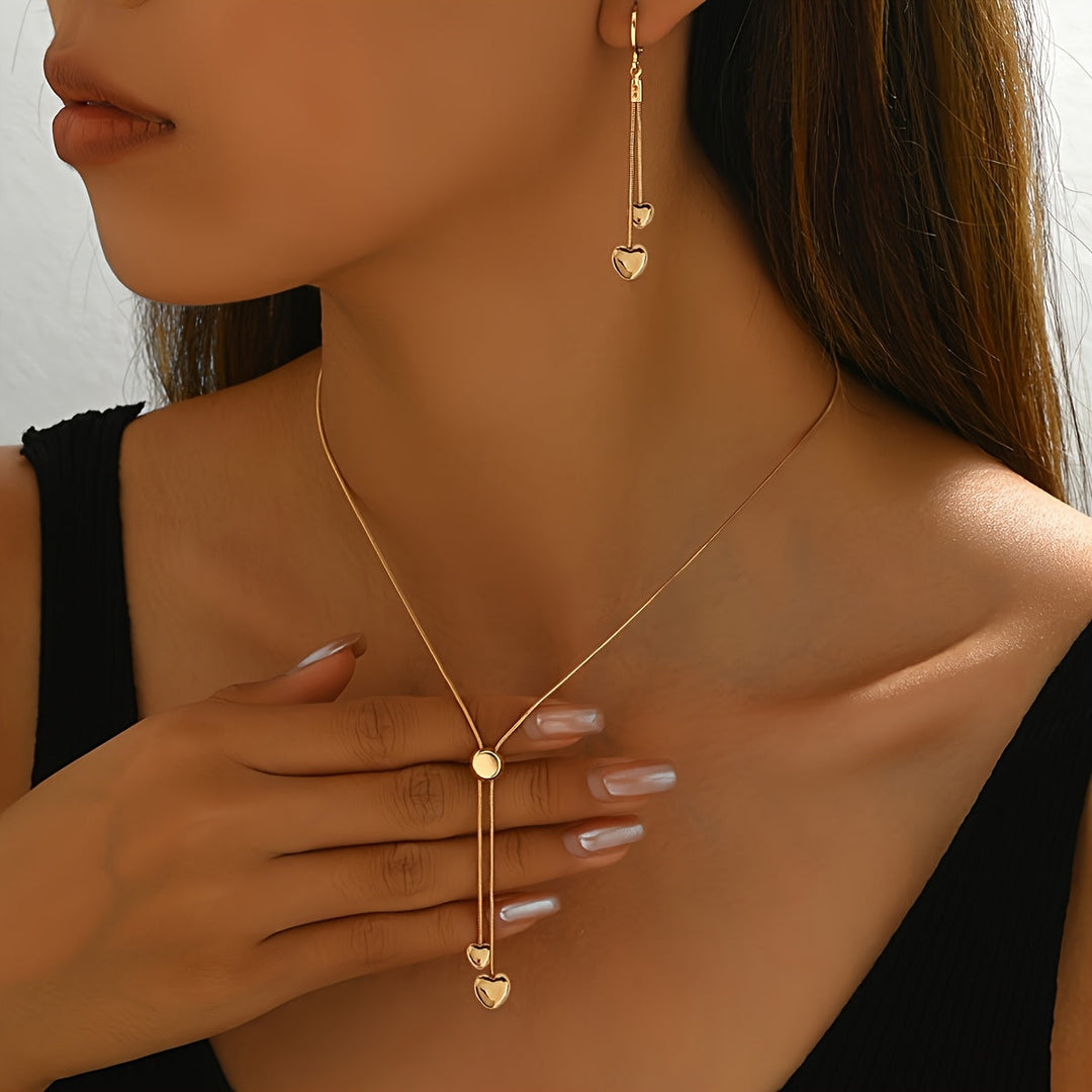 Adjustable Heart Pendant Necklace & Earrings Set