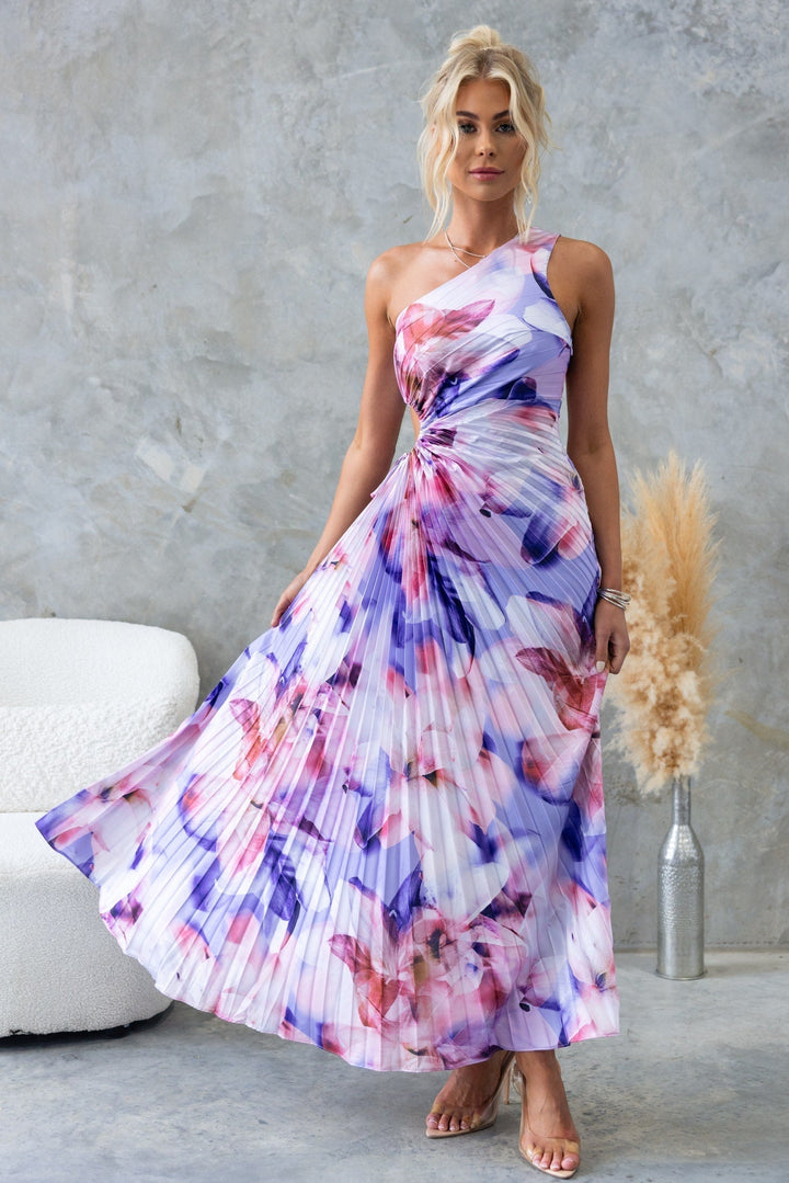 Ella | One-Shoulder Pleated Midi Dress