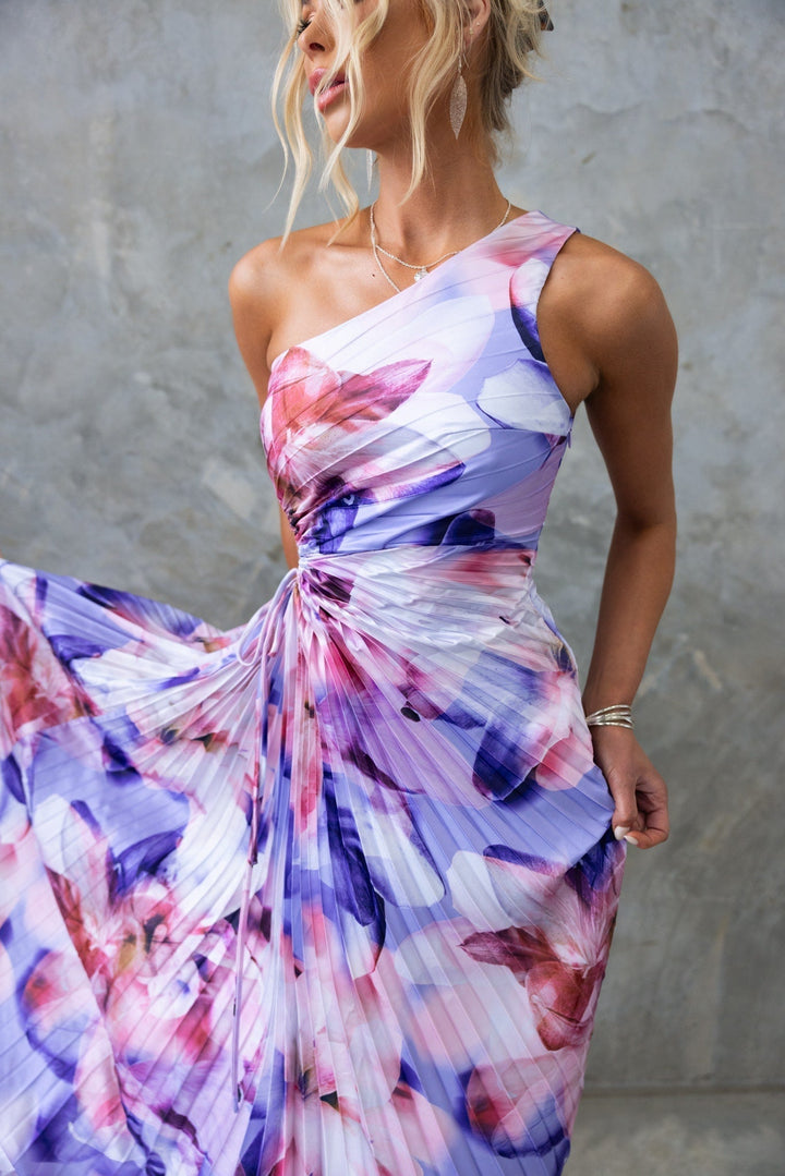 Ella | One-Shoulder Pleated Midi Dress