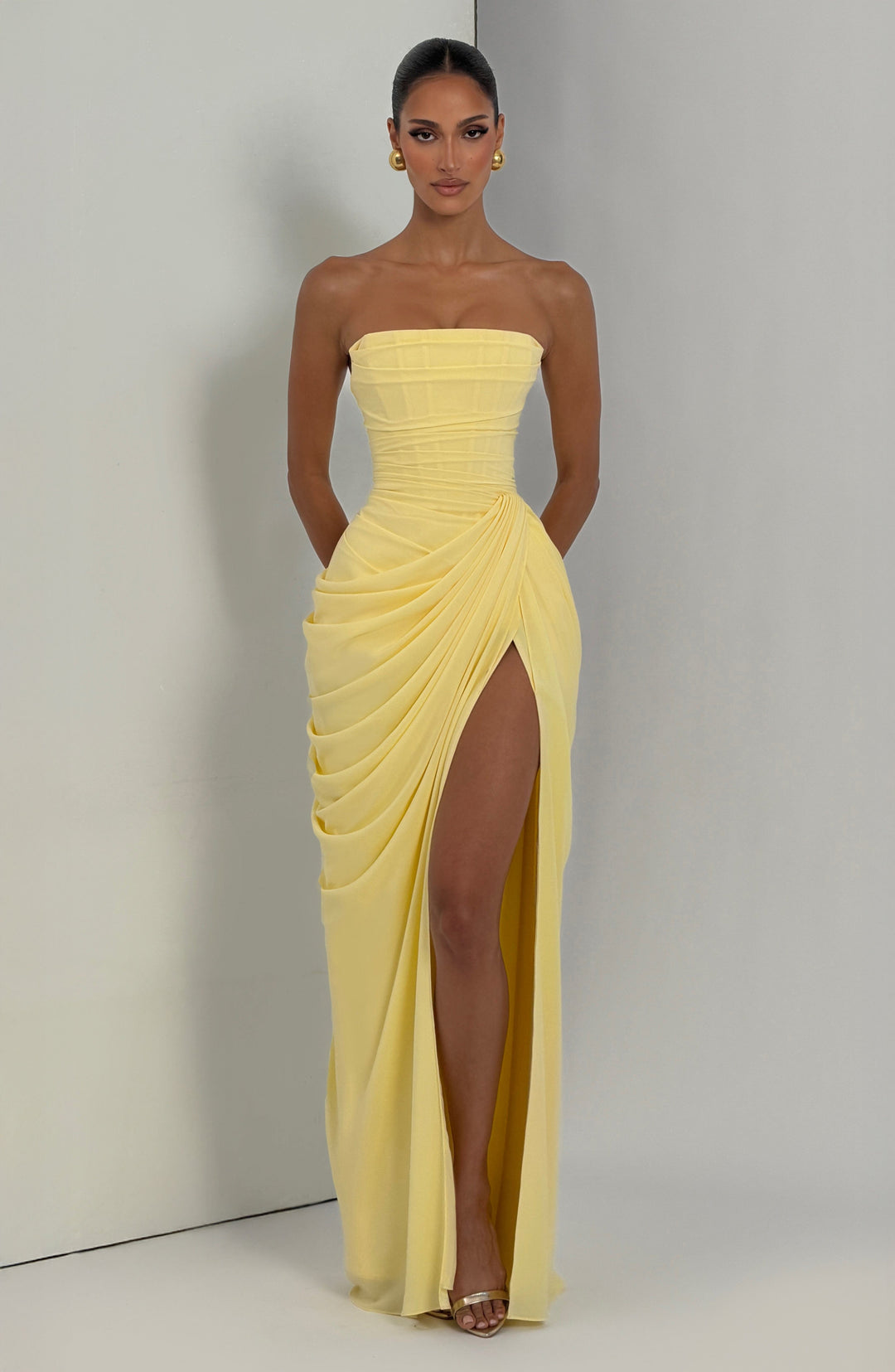 Hannah | Elegant Maxi Dress with Draping and High Split
