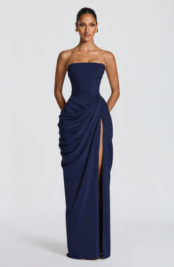 Hannah | Elegant Maxi Dress with Draping and High Split