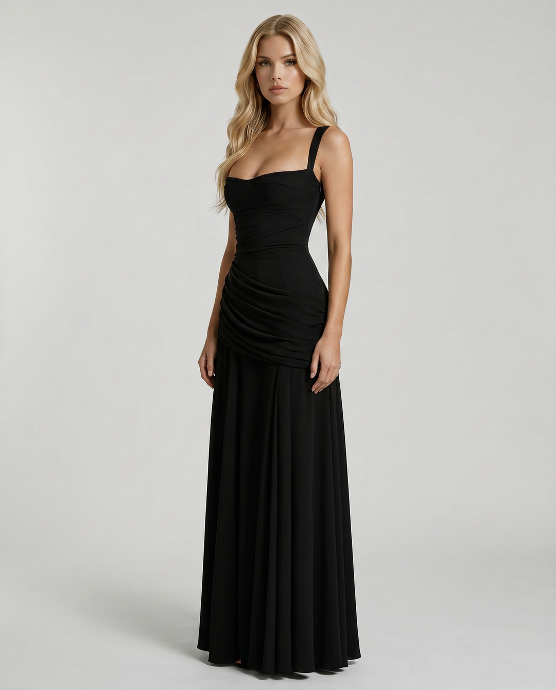 Charlotte Ruched Maxi Dress in Black