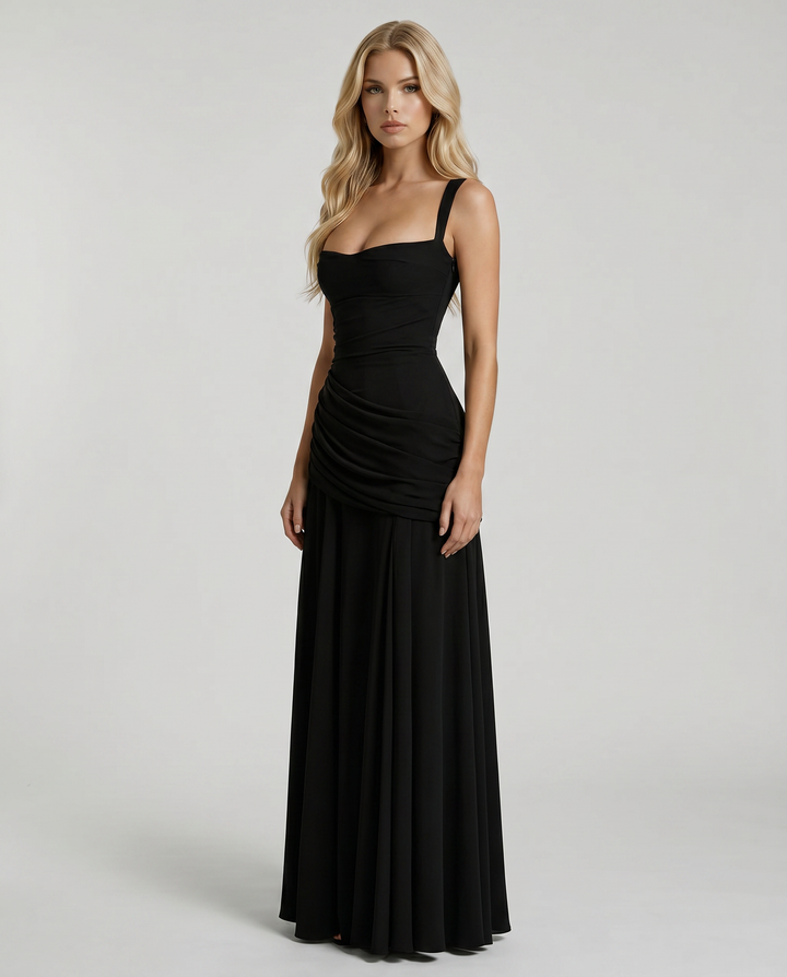 Charlotte Ruched Maxi Dress in Black