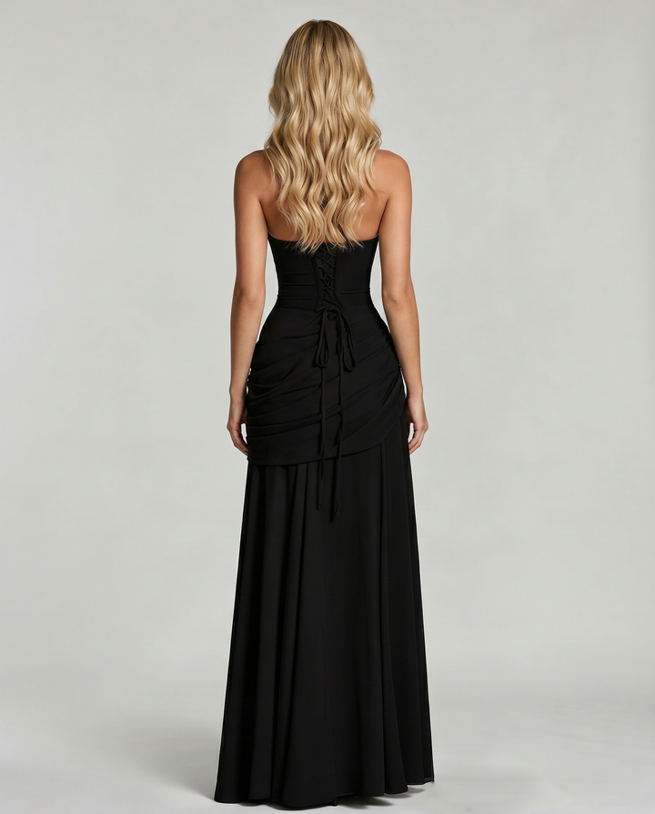 Charlotte Ruched Maxi Dress in Black