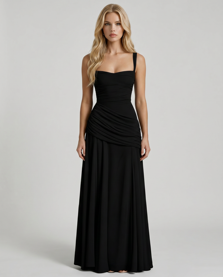 Charlotte Ruched Maxi Dress in Black