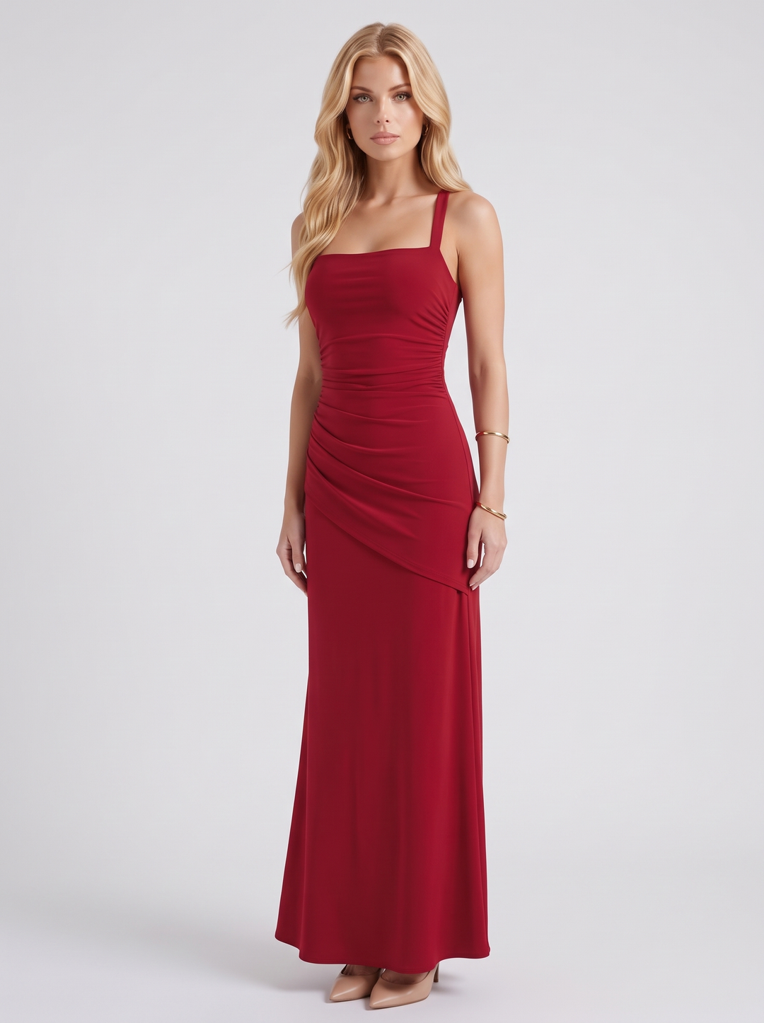 Charlotte Ruched Maxi Dress in Burgundy