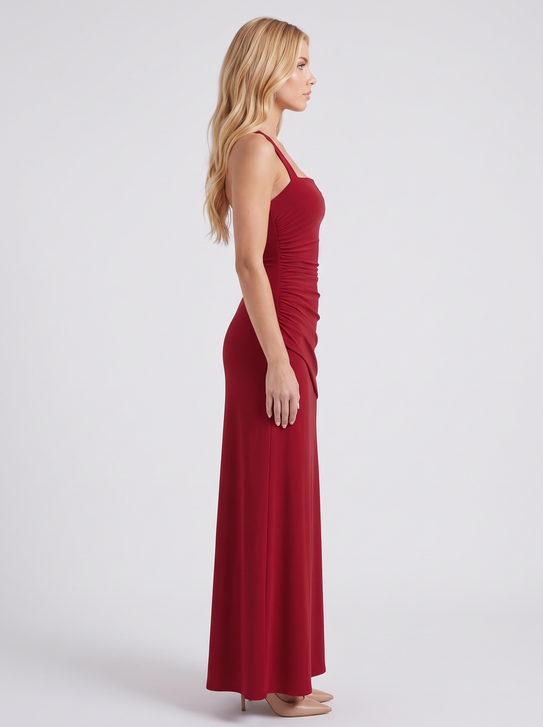 Charlotte Ruched Maxi Dress in Burgundy