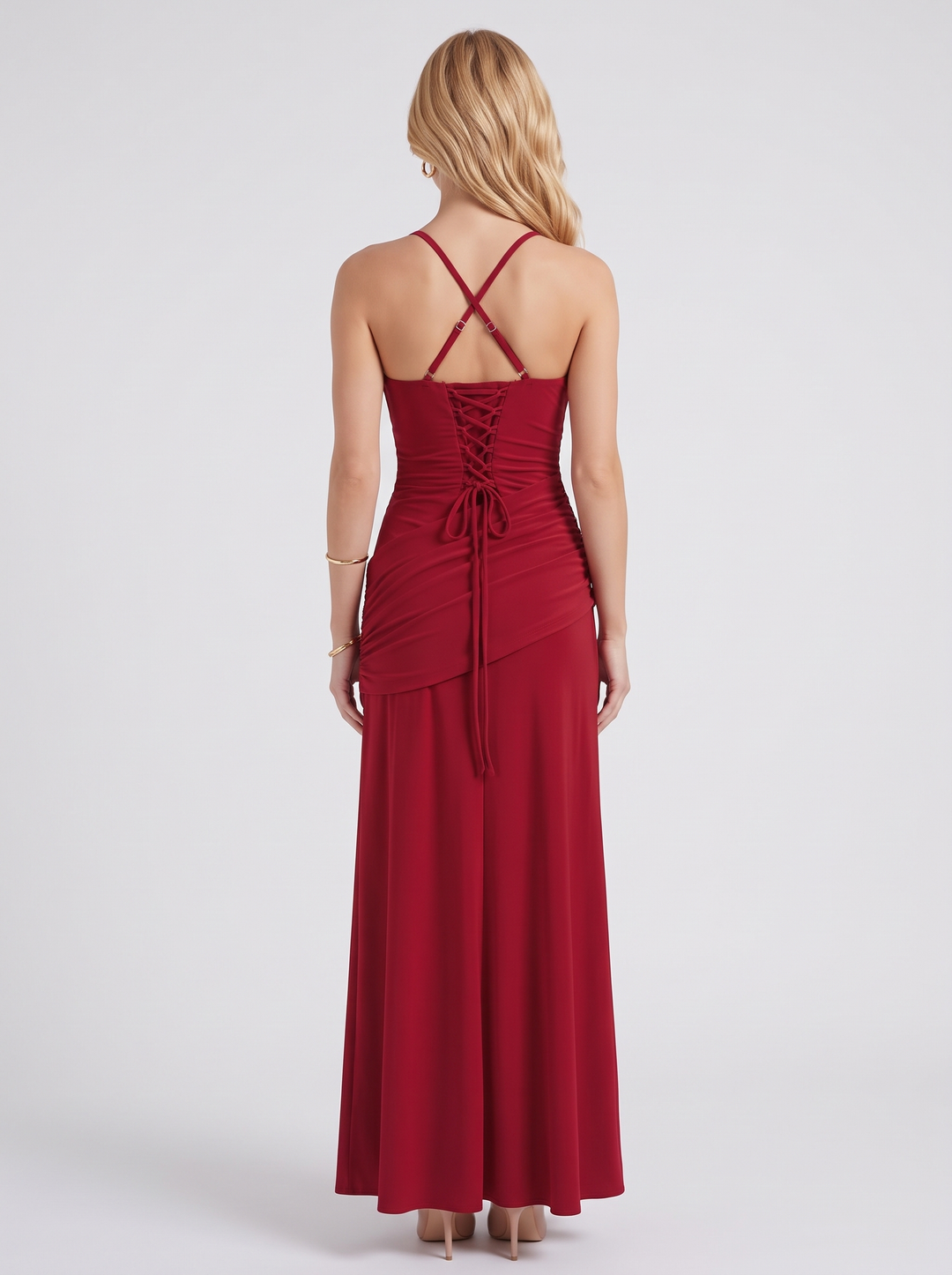 Charlotte Ruched Maxi Dress in Burgundy