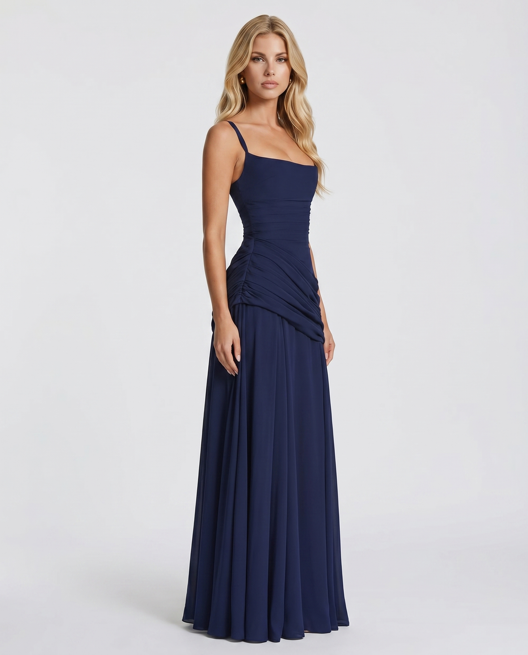 Charlotte Ruched Maxi Dress in Navy