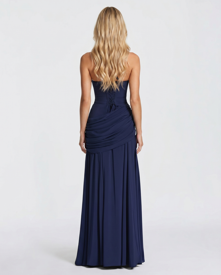 Charlotte Ruched Maxi Dress in Navy