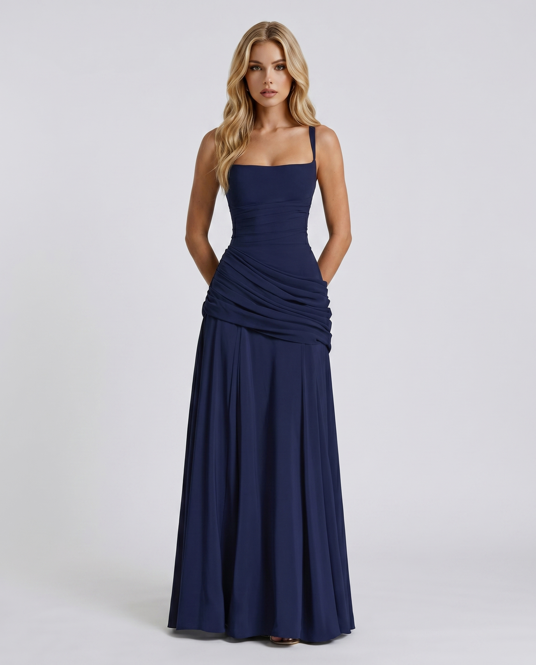 Charlotte Ruched Maxi Dress in Navy