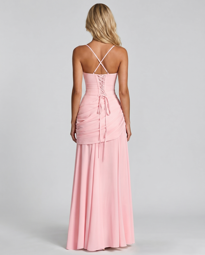 Charlotte Ruched Maxi Dress in Pink