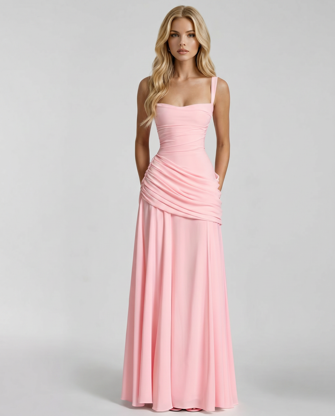 Charlotte Ruched Maxi Dress in Pink