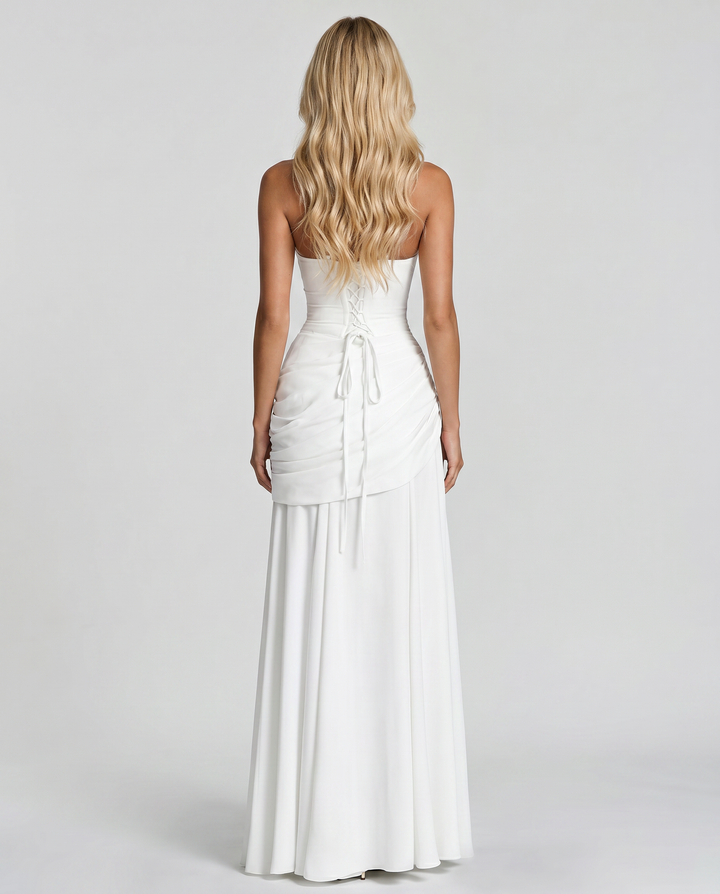 Charlotte Ruched Maxi Dress in White