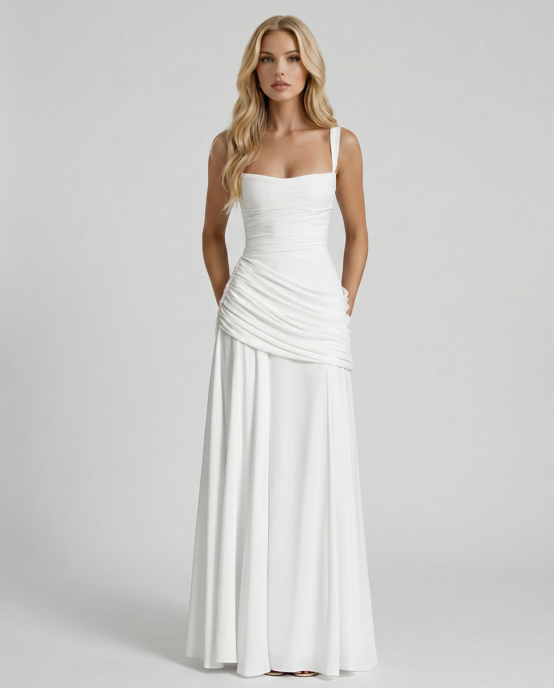 Charlotte Ruched Maxi Dress in White