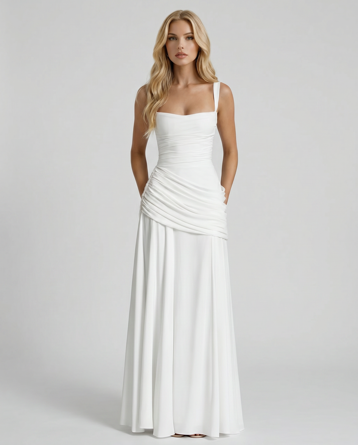 Charlotte Ruched Maxi Dress in White