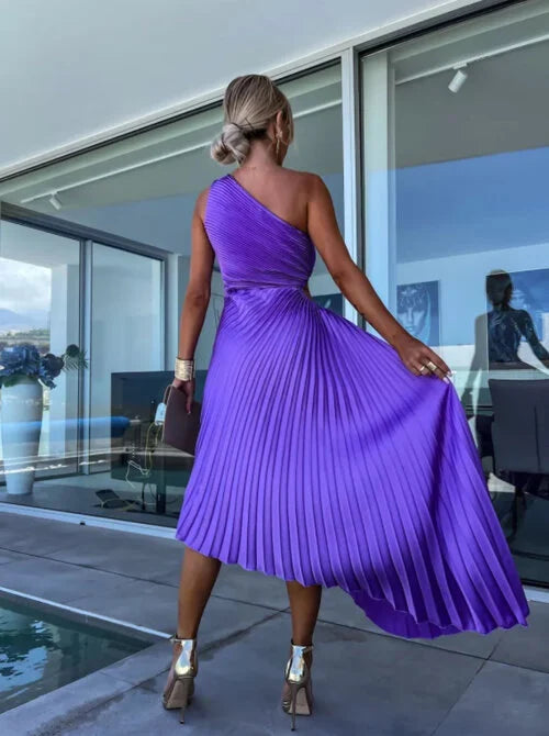Ella | One-Shoulder Pleated Midi Dress