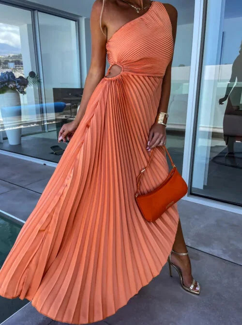 Ella | One-Shoulder Pleated Midi Dress